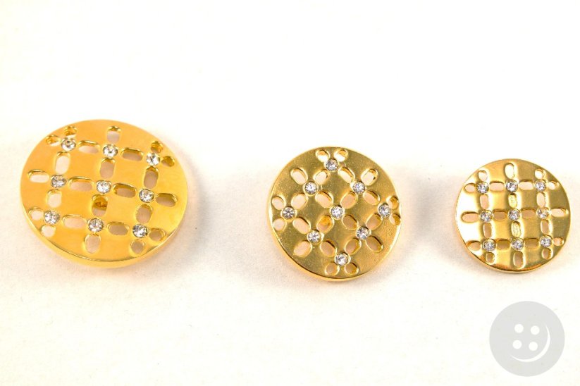 Luxusní kovový knoflík - lesklý, zlatá s kamínky - průměr 2 cm