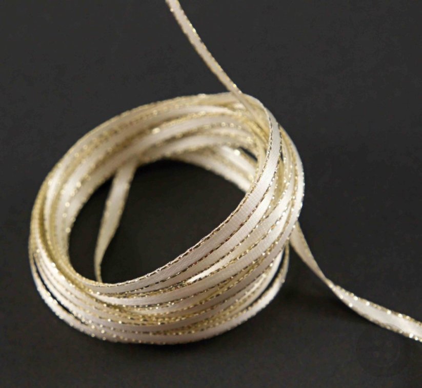 Ribbon with gold edge - gold, cream - width 0,3 cm