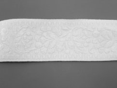 Embroidered decorative cotton ribbon with flowers - white - width 4,1 cm