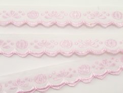 Embroidered decorative ribbon - white, pink - width 1,7 cm