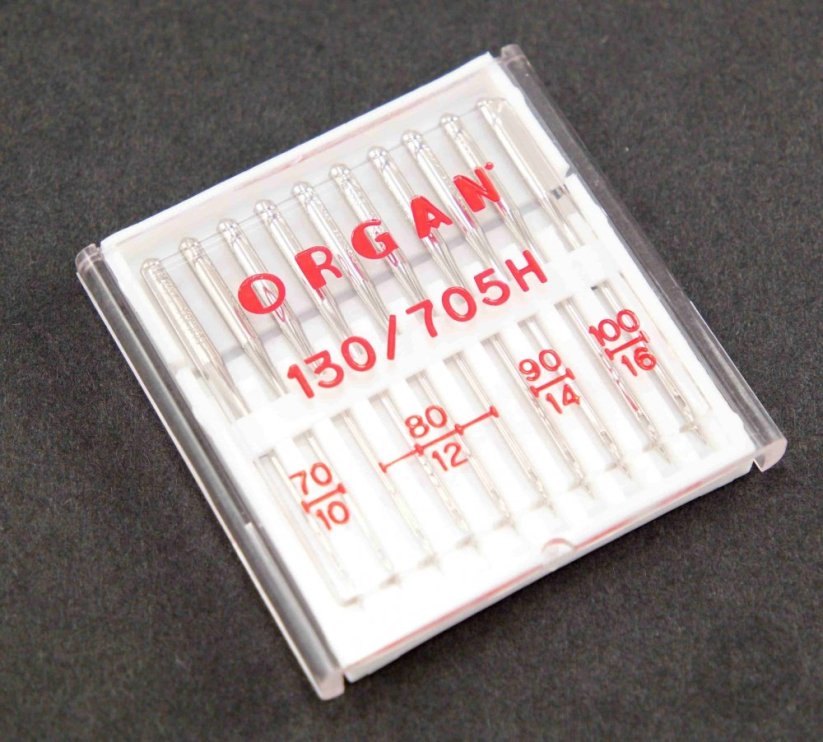 Jehly do šicích strojů Organ - 10 ks - mix velikostí - velikost 70, 80, 90, 100