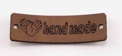 Našívací kožená cedulka Handmade - hnědá - rozměr 3,5 cm x 1 cm