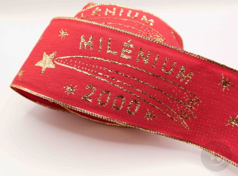 Embroidered braid - Millennium - red, gold - width 4cm