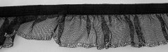 Decorative ruffle elastic trim with silver edge - black, silver - width 1.7 cm