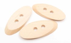 Oval wooden button with holes - natural - size 4.9x2.3 cm