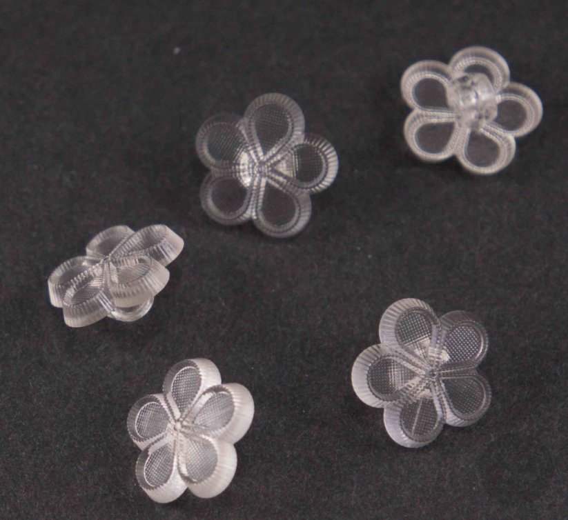 Dětský knoflík - smetanová kytička - transparentní - průměr 1,3 cm