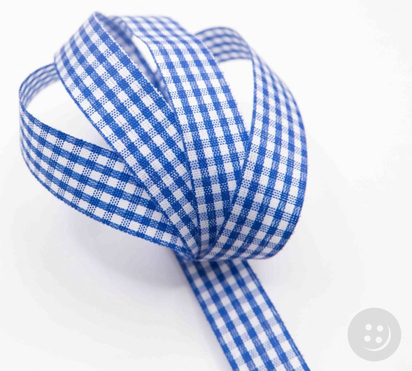 Checkered ribbon - blue, white - width 1.5 cm