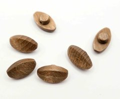 Wooden oval button with bottom sewing - brown, 1.9 x 1 cm