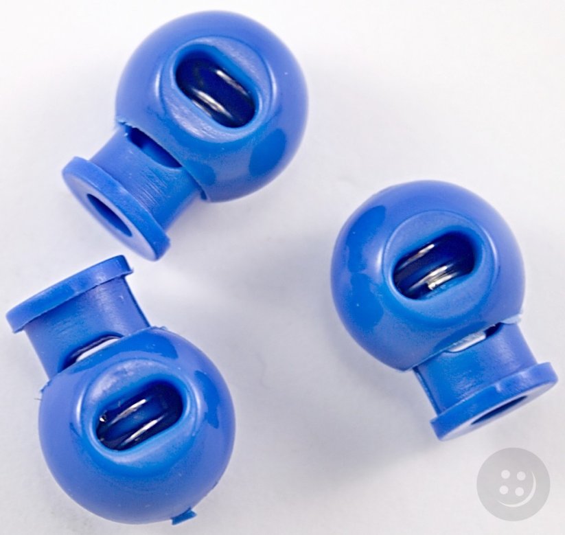 Plastic round cord lock - blue - pulling hole diameter 0.9 cm