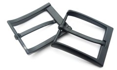 Square black metal belt buckle with prong
