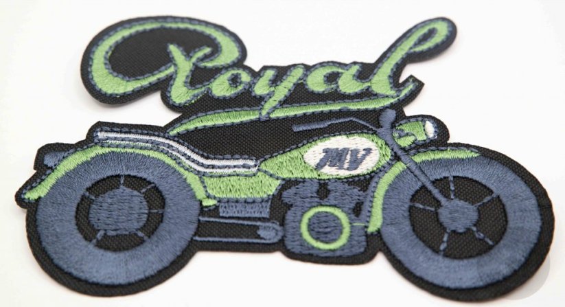 Nažehlovací záplata - motorka Royal - zelená - rozměr 10 cm x 7 cm