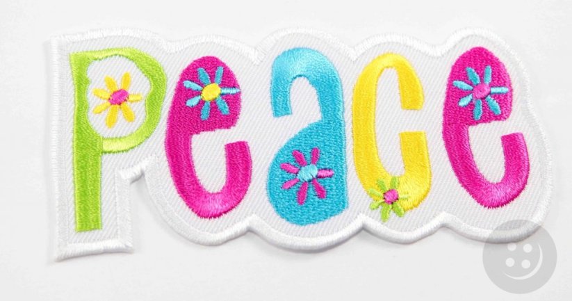 Iron-on patch - PEACE - dimensions 4.5 cm x 10,5 cm - white