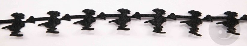 Saténové čarodejnice na metle v metráži - čierna - šírka 1,5 cm