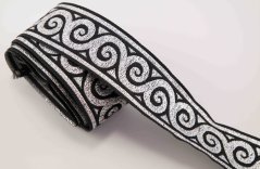 Black braid with silver waves - black, silver - width 3.3 cm