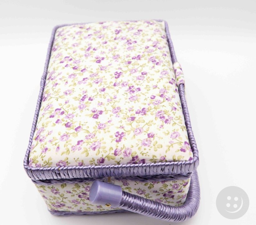 Textile box for sewing supplies - small purple flowers - dimensions 25 x 15 x 9 cm