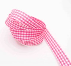 Checkered ribbon - dark pink, white - width 1.5 cm