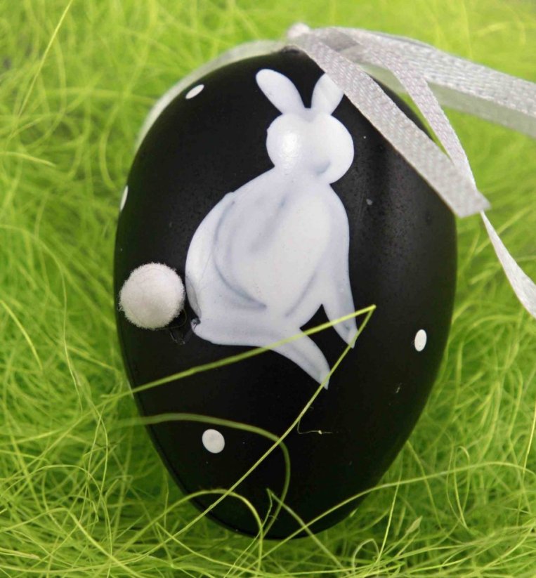 Big easter egg with bunnies on a bow - black, white