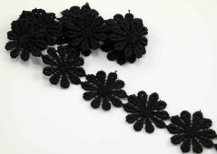 Guipure lace flower trim - black - width 2.5 cm