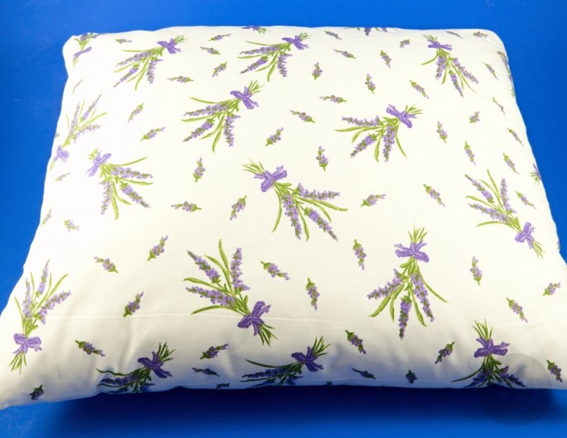Kissen mit Buchweizen gefüllt - wiß mit Lavendel - Größe 35 cm x 28 cm