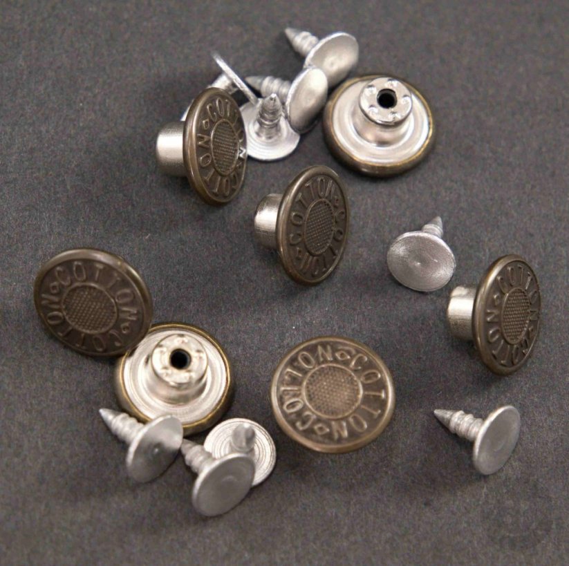 Jeans tack buttons - antique brass cotton - diameter 1.4 cm