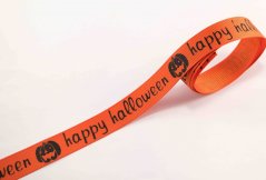 Rapeseed ribbon happy halloween - orange - width 1.6 cm