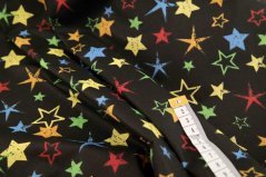 Baumwoll-Leinwand - farbige Sterne auf schwarzem Hintergrund - Breite 140 cm