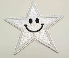 Nažehlovací záplata - třpytivá hvězda - stříbrná - rozměr 8,5 cm x 8,5 cm