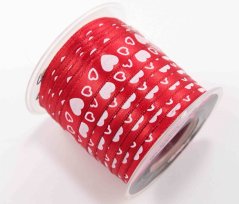 Satin ribbon with hearts - red, white - width 1cm