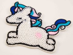 Iron-on patch with sequins - Jumping unicorn 8 x 5.5 cm