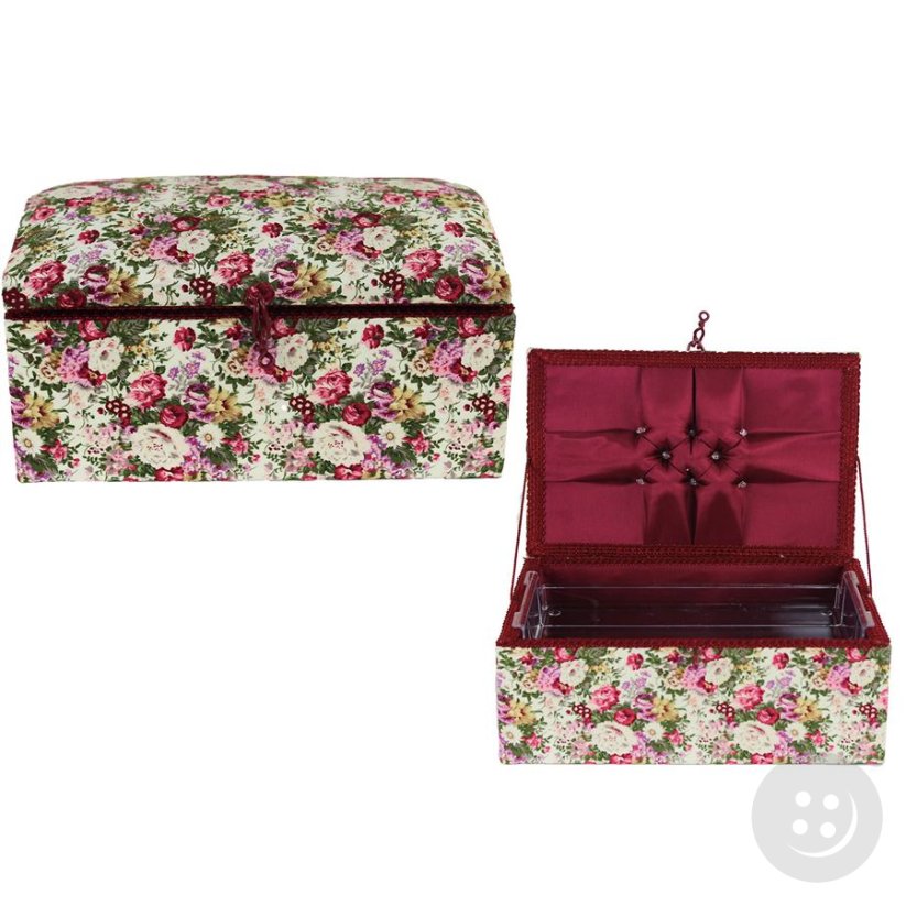 Textile box for sewing supplies - flowers - dimensions 27,5 cm x 18,5 cm x 14,5 cm