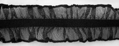 Double decorative ruffle elastic trim - black - width 2,2 cm