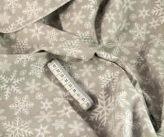 Bavlnené plátno - biele snehové vločky na šedom podklade