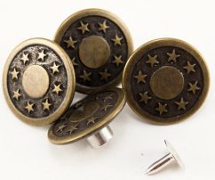 Schlagknopf mit Sternen - Altmessing - Durchmesser 1,7 cm
