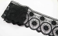 Polyesterová vyšívaná čipka - čierna - šírka 8 cm