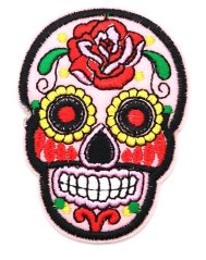 Nažehlovací záplata - Mexická lebka - Día de Muertos - světle růžová