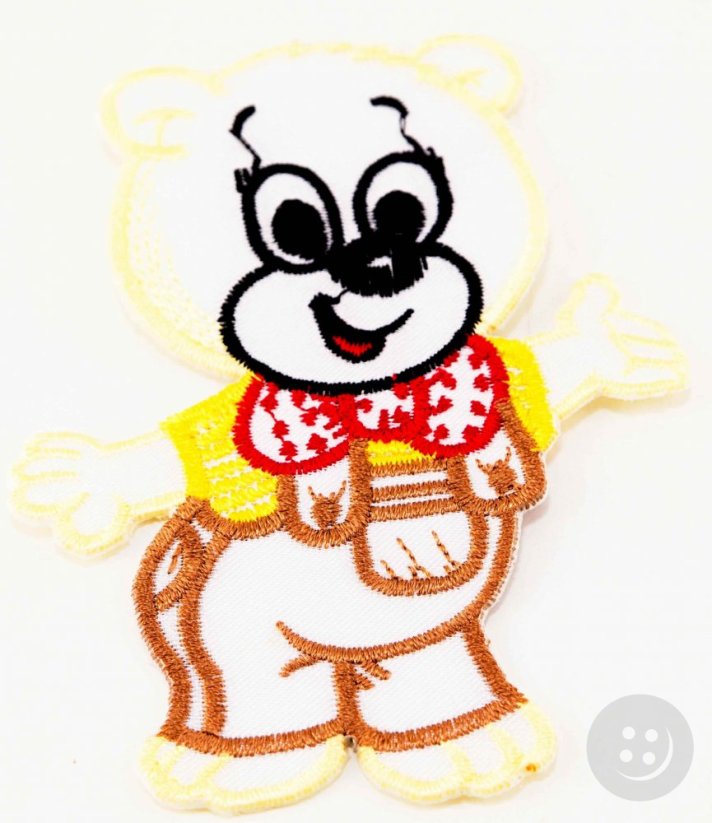 Sew-on patch - Bear - yellow, white, brown, black, red - dimensions 11 cm x 8.5 cm