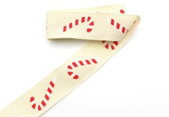Ripsband mit Weihnachtszuckerstange, cremefarben, Breite 2,5 cm