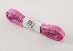 Taftové stuhy se stříbrným okrajem - růžová, stříbrná - šířka 0,6 cm - 1,5 cm