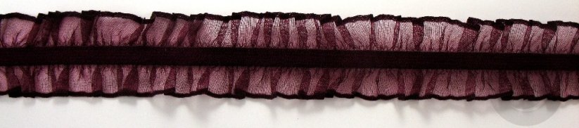 Double decorative ruffle elastic trim - burgundy - width 2.2 cm