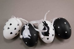 Velké velikonoční vajíčko se zajíčky na mašličce - černá, bílá