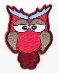 Iron-on patch - owl - size 8 cm x 5 cm - red