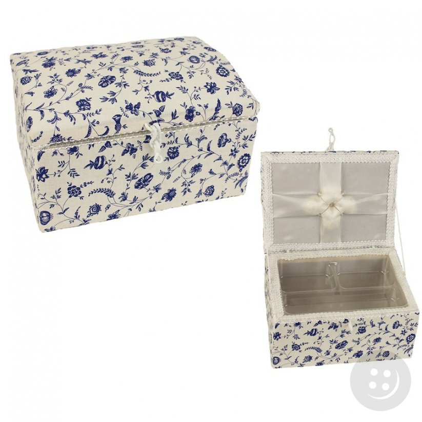 Textile box for sewing supplies - white, blue - dimensions 20 cm x 15 cm x 11 cm