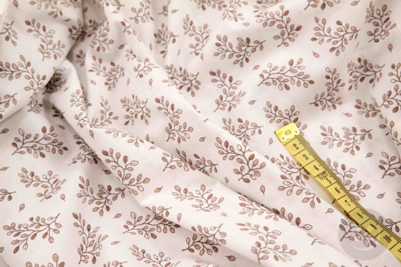 Bavlnené plátno - hnedé vetvičky na podklade off white - šírka 160 cm