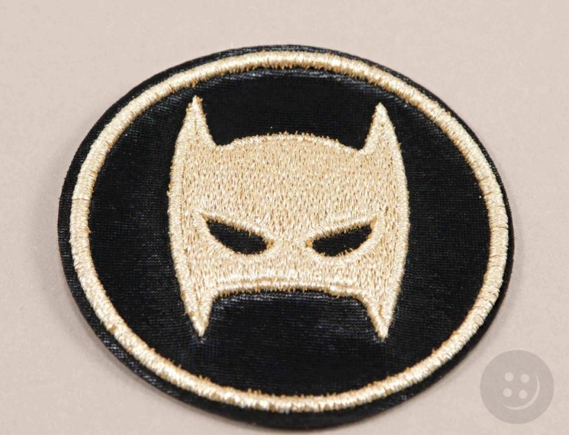 Nažehľovacia záplata - maska Batman - priemer 7 cm - svetlo zlatá, čierna