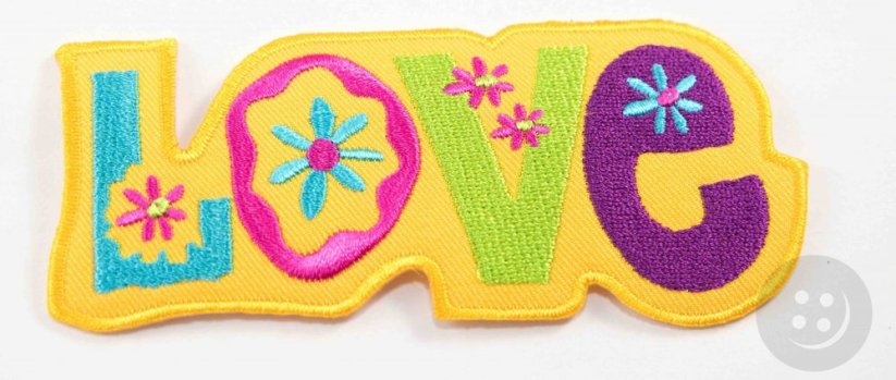 Iron-on patch - LOVE - dimensions 4.5 cm x 10,5 cm - yellow