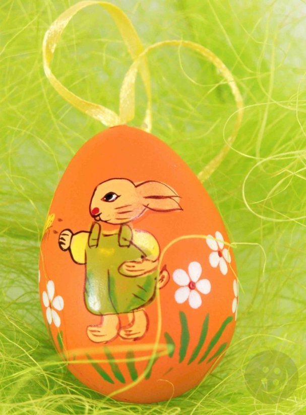 Easter eggs with bunnies and bow - orange, green, yellow