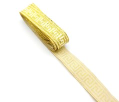 Smetanový prámik so zlatým egyptským vzorom - šírka 1,5 cm