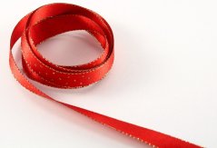 Stuha se zlatým okrajem a puntíky - červená, zlatá - šíře 1,5 cm