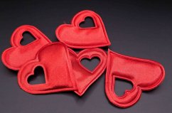 Satin application - double heart - red - size 4 x 4 cm