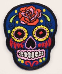 Iron-on patch - Mexican skull - Día de Muertos - royal blue - size 5.5 x 5 cm